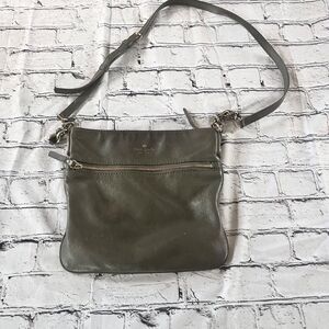 Kate Spade Sling Bag Crossbody Gray Leather Logo Zipper Adjustable Strap